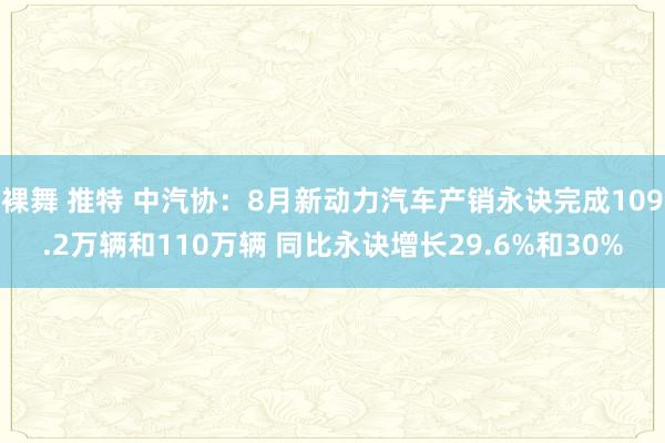 裸舞 推特 中汽协：8月新动力汽车产销永诀完成109.2万辆和110万辆 同比永诀增长29.6%和30%