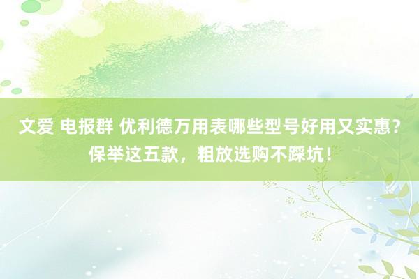 文爱 电报群 优利德万用表哪些型号好用又实惠？保举这五款，粗放选购不踩坑！