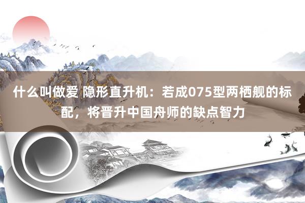 什么叫做爱 隐形直升机：若成075型两栖舰的标配，将晋升中国舟师的缺点智力