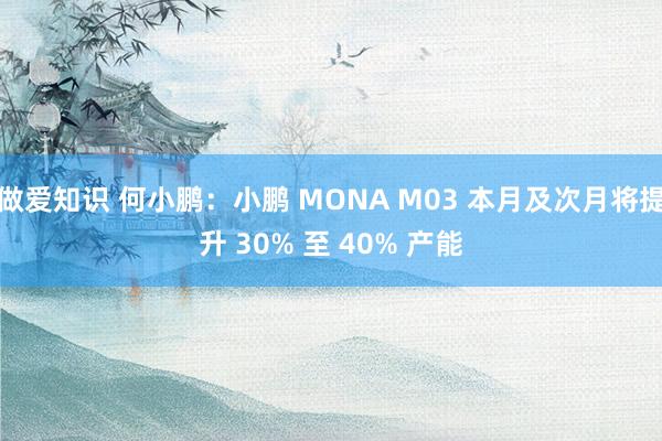 做爱知识 何小鹏：小鹏 MONA M03 本月及次月将提升 30% 至 40% 产能