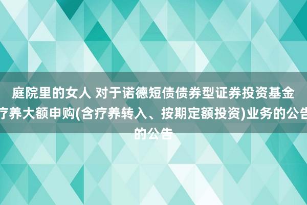 庭院里的女人 对于诺德短债债券型证券投资基金疗养大额申购(含疗养转入、按期定额投资)业务的公告