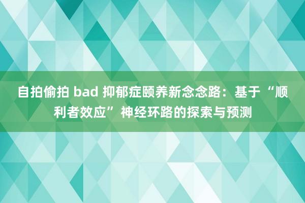 自拍偷拍 bad 抑郁症颐养新念念路：基于 “顺利者效应” 神经环路的探索与预测