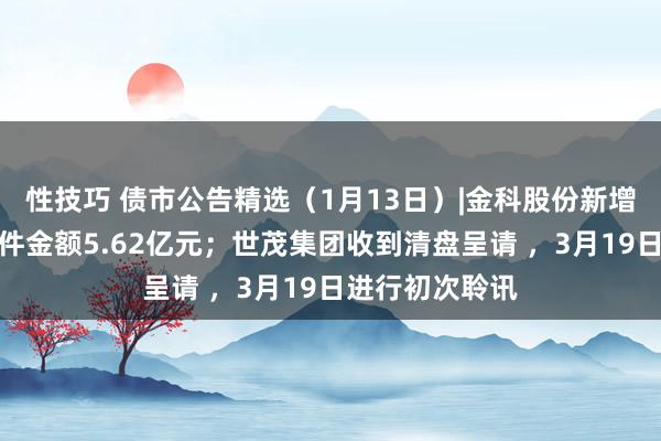 性技巧 债市公告精选（1月13日）|金科股份新增诉讼、仲裁案件金额5.62亿元；世茂集团收到清盘呈请 ，3月19日进行初次聆讯